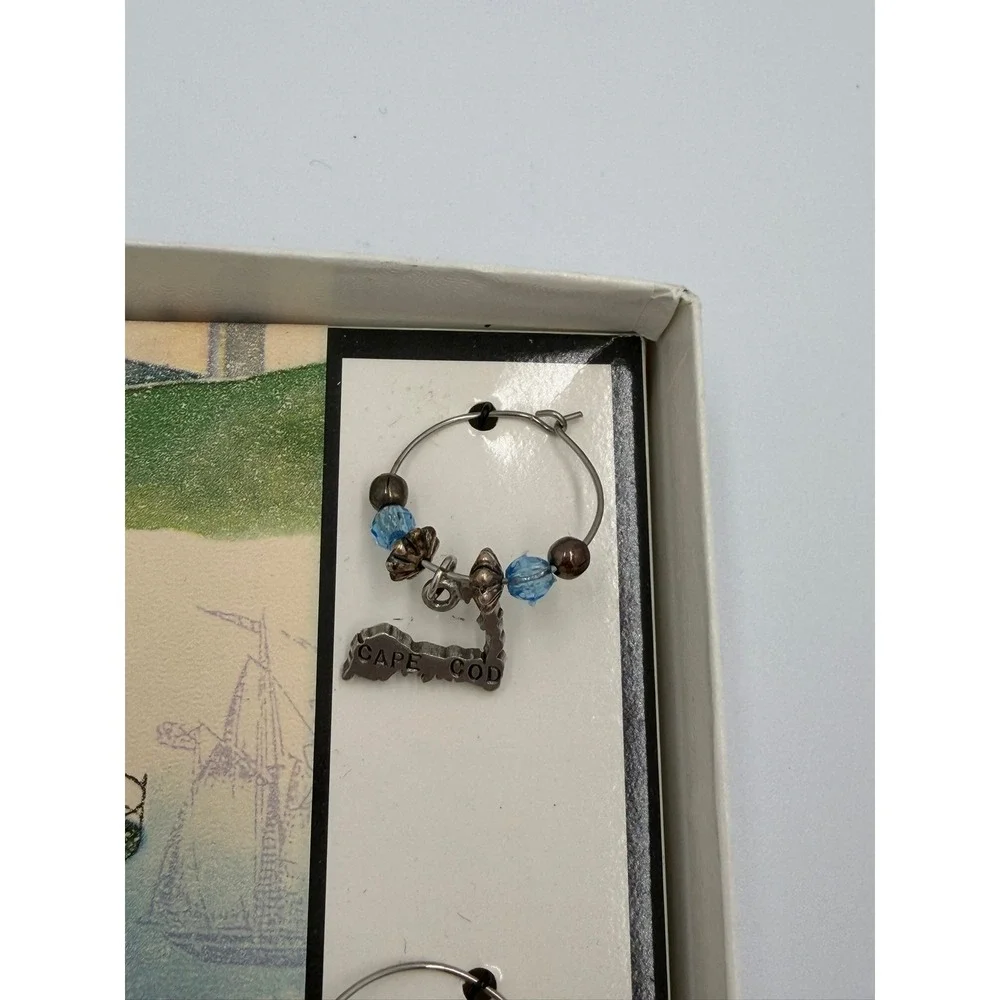 Vintage Nautical Wine Glass Charms Set 6 Cape Cod Lobster‎ Seagull Pewter